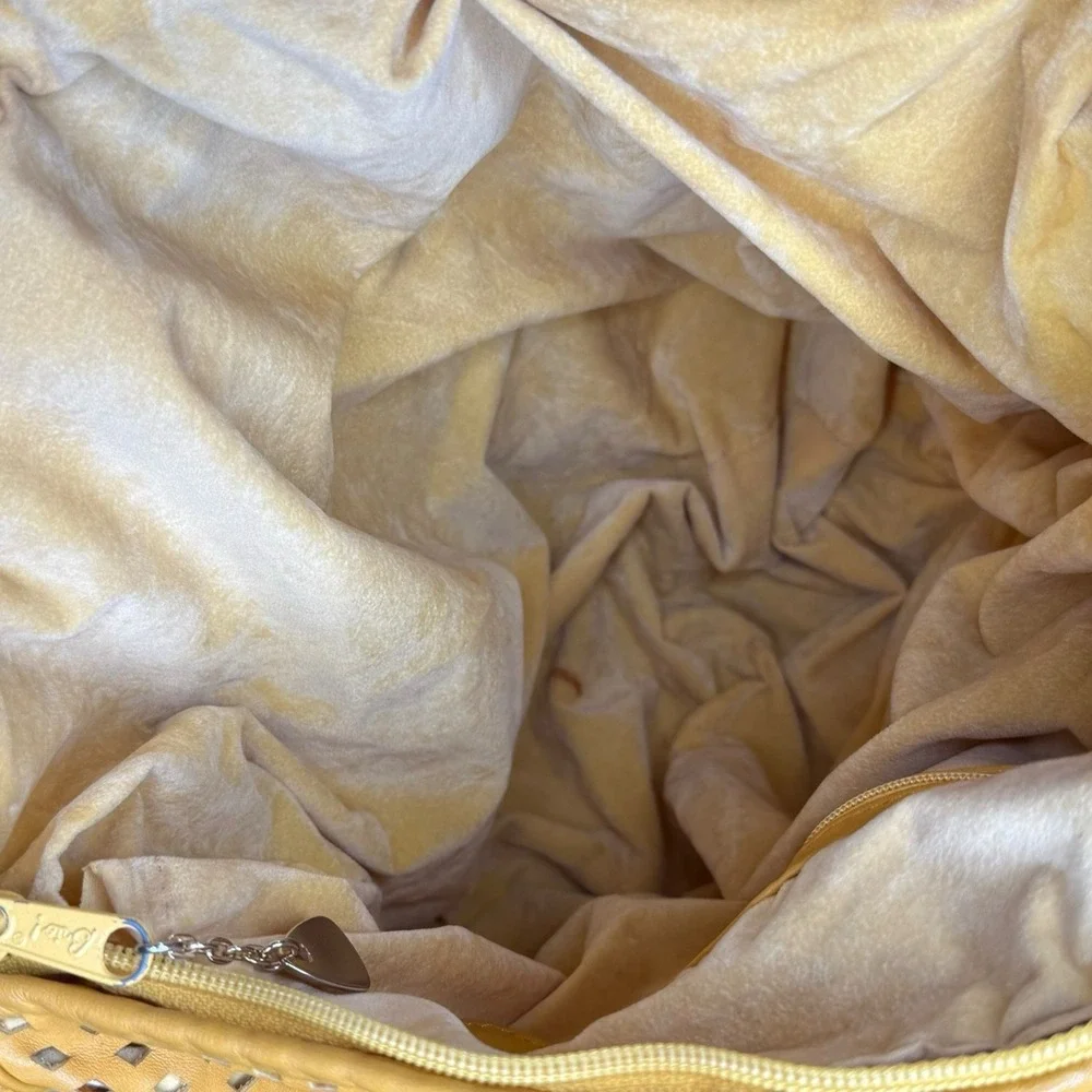 Vintage Retro 1980s‎ Brio! Leather Bag Slouchy Hobo Woven Balloon Purse Yellow
